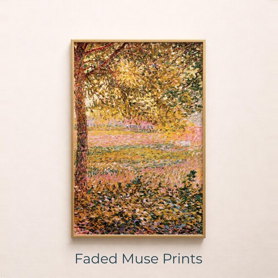 Sunlit Tree Canopy Vintage Meadow Scene In Warm Autumn Colors Digital Download 741