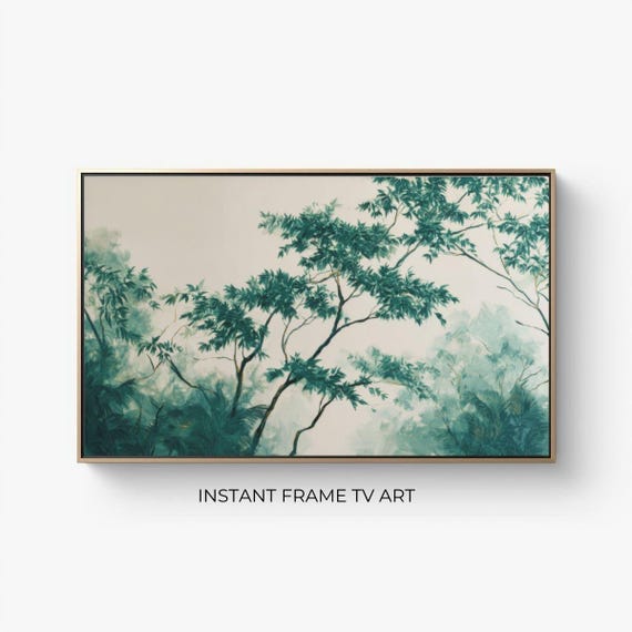 Forest Canopy Samsung Frame Tv Art Moody Teal Sage Green Landscape Digital Download