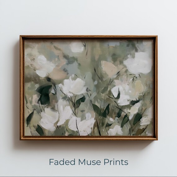 White Peony Blossoms Abstract Impressionist Soft Floral Art Print