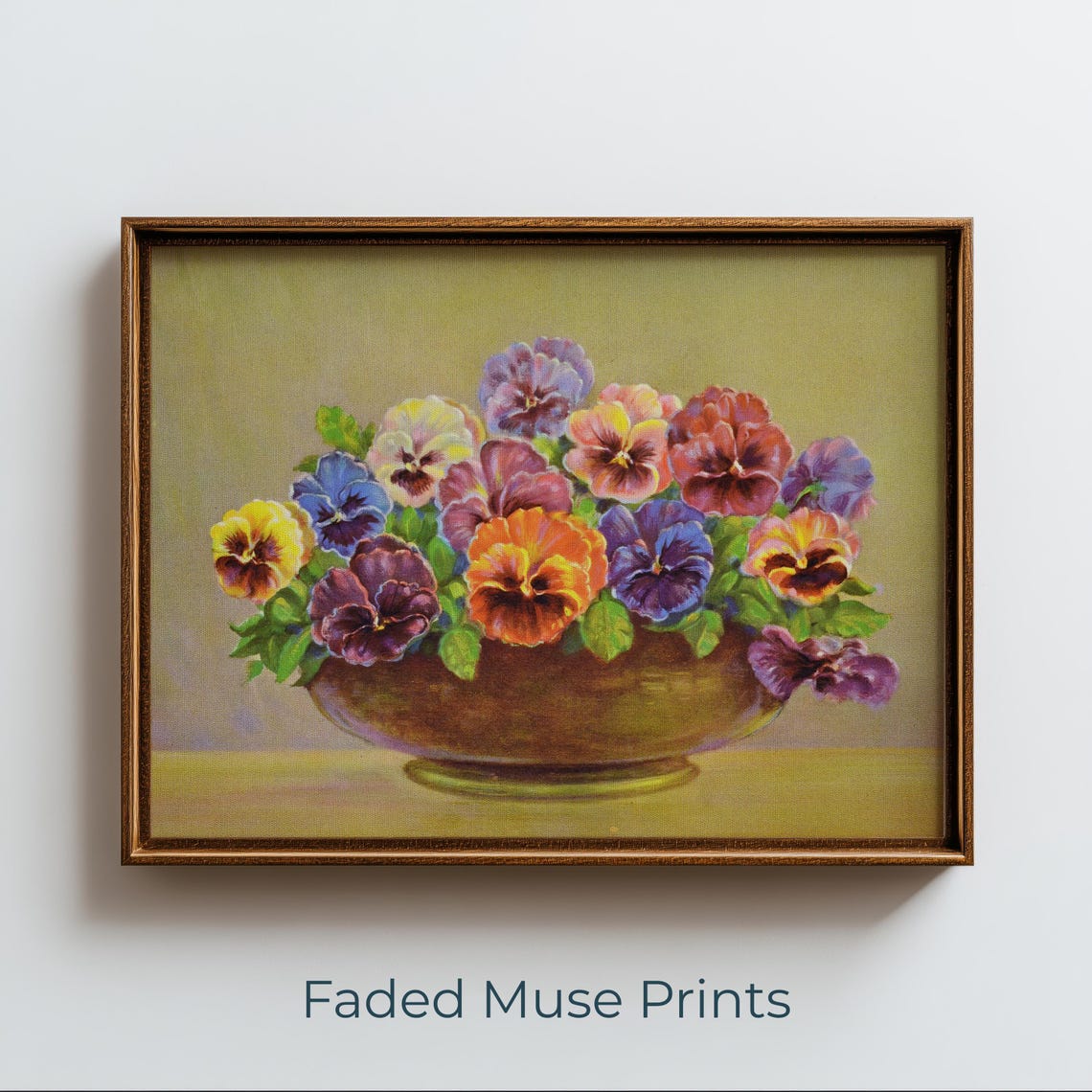 Vintage Pansy Flowers In Bowl Classic Floral Still Life Art Poster