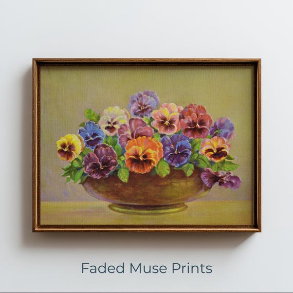 Vintage Pansy Flower Painting Botanical Cottagecore Wall Art Digital Download 547