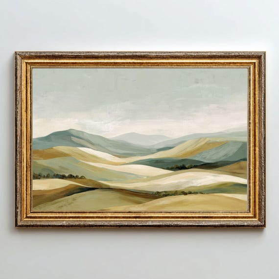 Neutral Rolling Hills Landscape Sage Green Mountain Printable Wall Art Digital Download