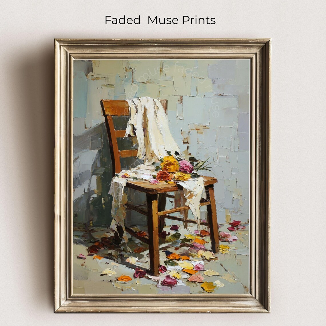 Vintage Floral Chair Print Painterly Cottage Still Life Digital Download