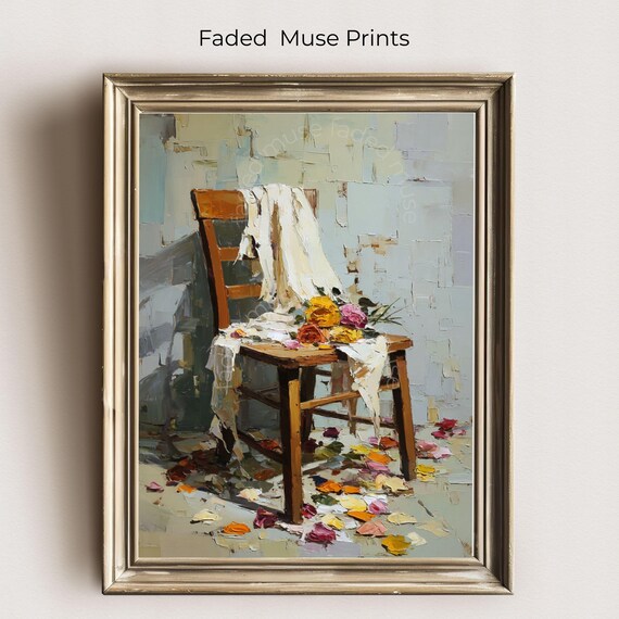 Vintage Floral Chair Print Painterly Cottage Still Life Digital Download