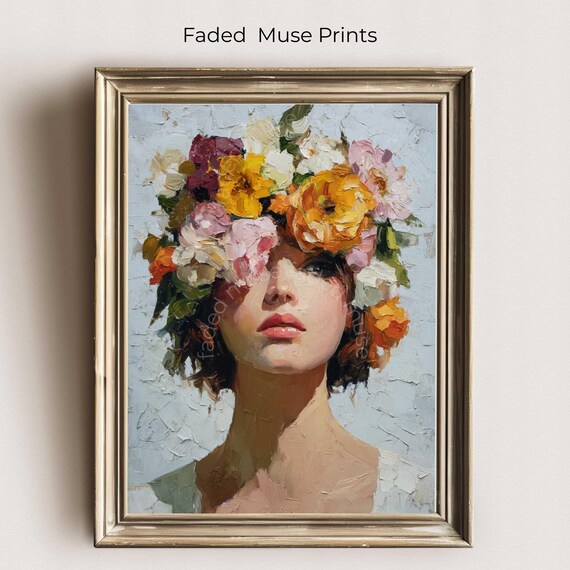 Floral Crown Portrait Print Vintage Feminine Wall Art Digital Download