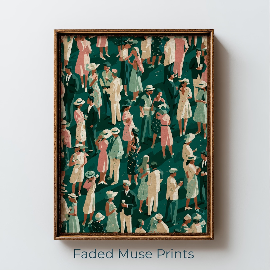 Vintage Garden Party Crowd Aerial View Pastel Retro Art Poster