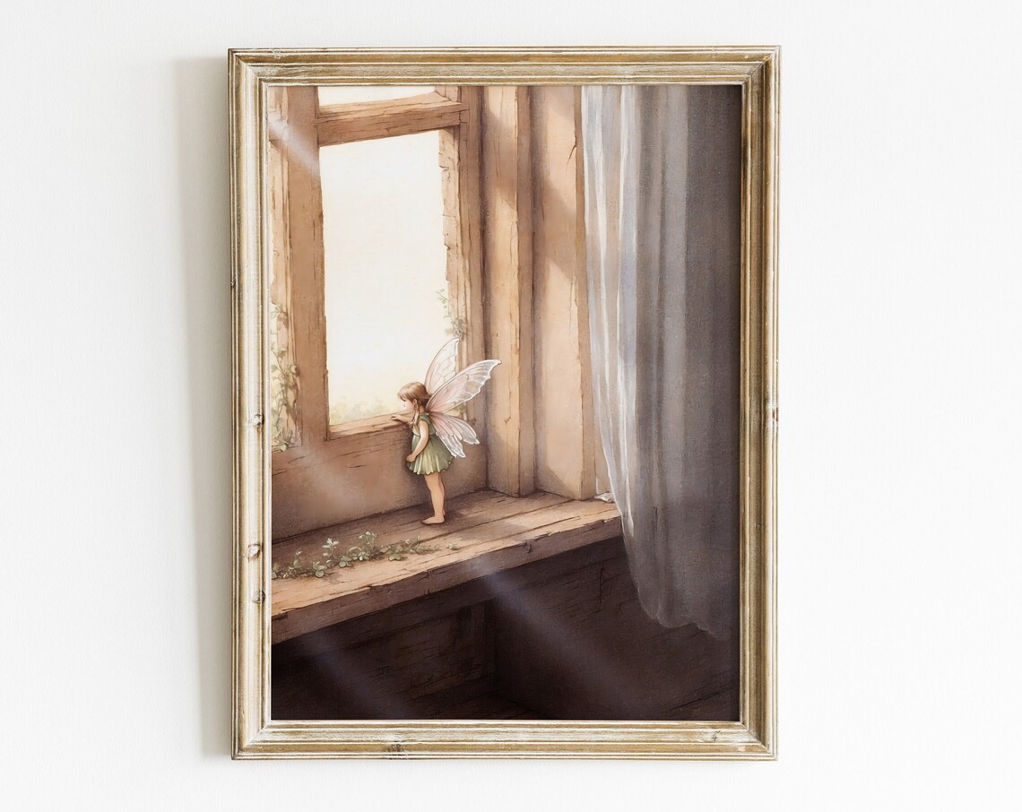 Dreamy Watercolor Little Fairy At The Window Storybook Art Poster