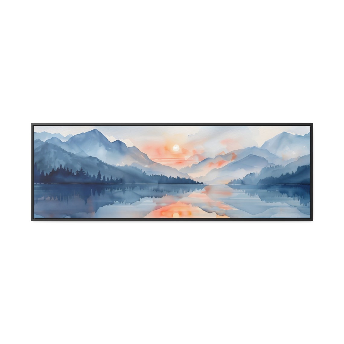 Watercolor Mountain Lake Sunrise Panoramic Reflections Poster - Image 3