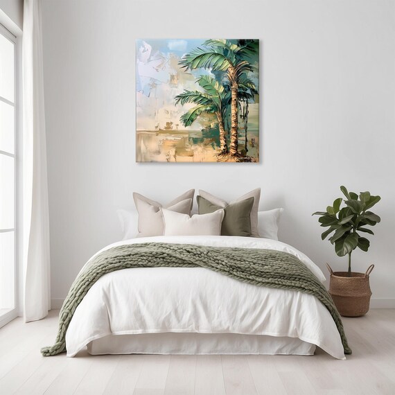Textured Impasto Palm Trees Painting Warm Neutral Coastal Poster