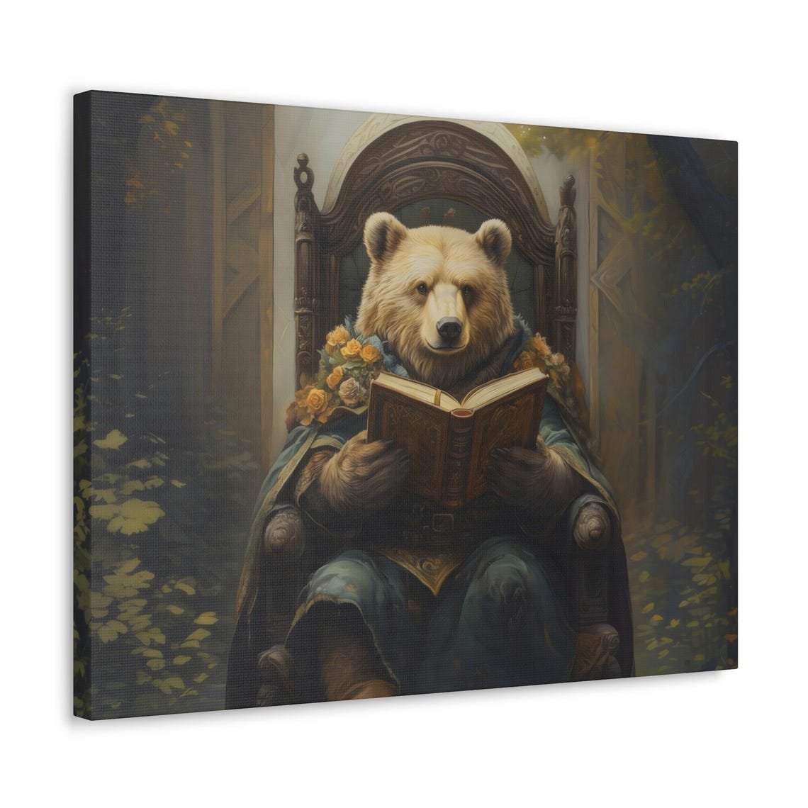 Bear Reading Book Forest Scholar Whimsical Victorian Animal Art Poster