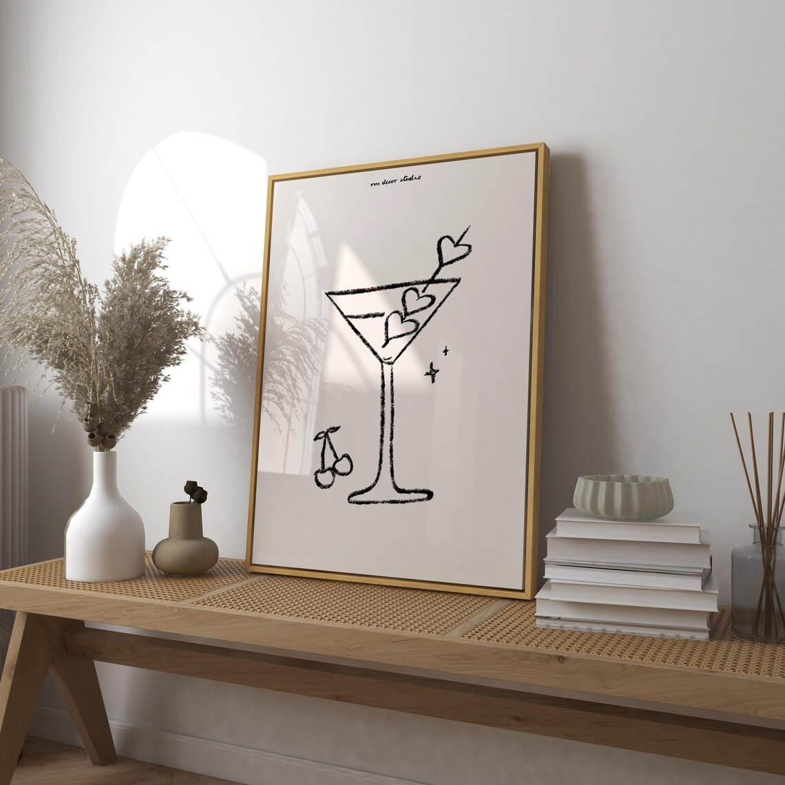 Hearts Cocktail Vintage Retro Drink Art Print
