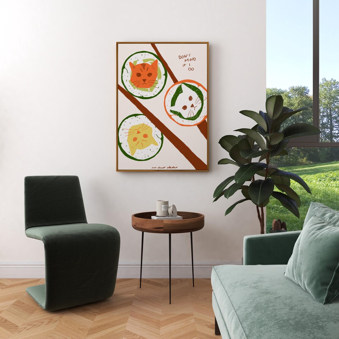 Cat Sushi Vintage Food Trendy Retro Art Print