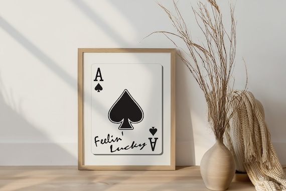 Feelin Lucky Ace Of Spades Art Print Poster Playing Card Trendy Retro Funky Illustration Mid Century Modern Kitchen Wall