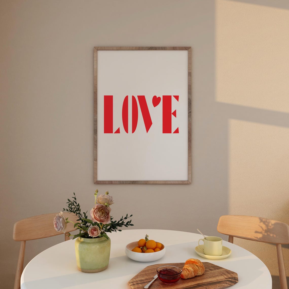 Love Red Block Letters Heart Valentine Typography Art Poster