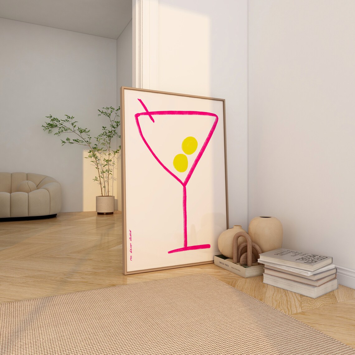 Cocktail Art Print Poster Size A2 Vintage Trendy Retro Drink Illustration Mid Century Modern Kitchen