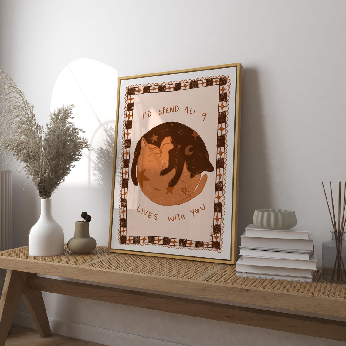 I'd Spend All Nine Lives With You Cat Love Quote Poster Art Gift