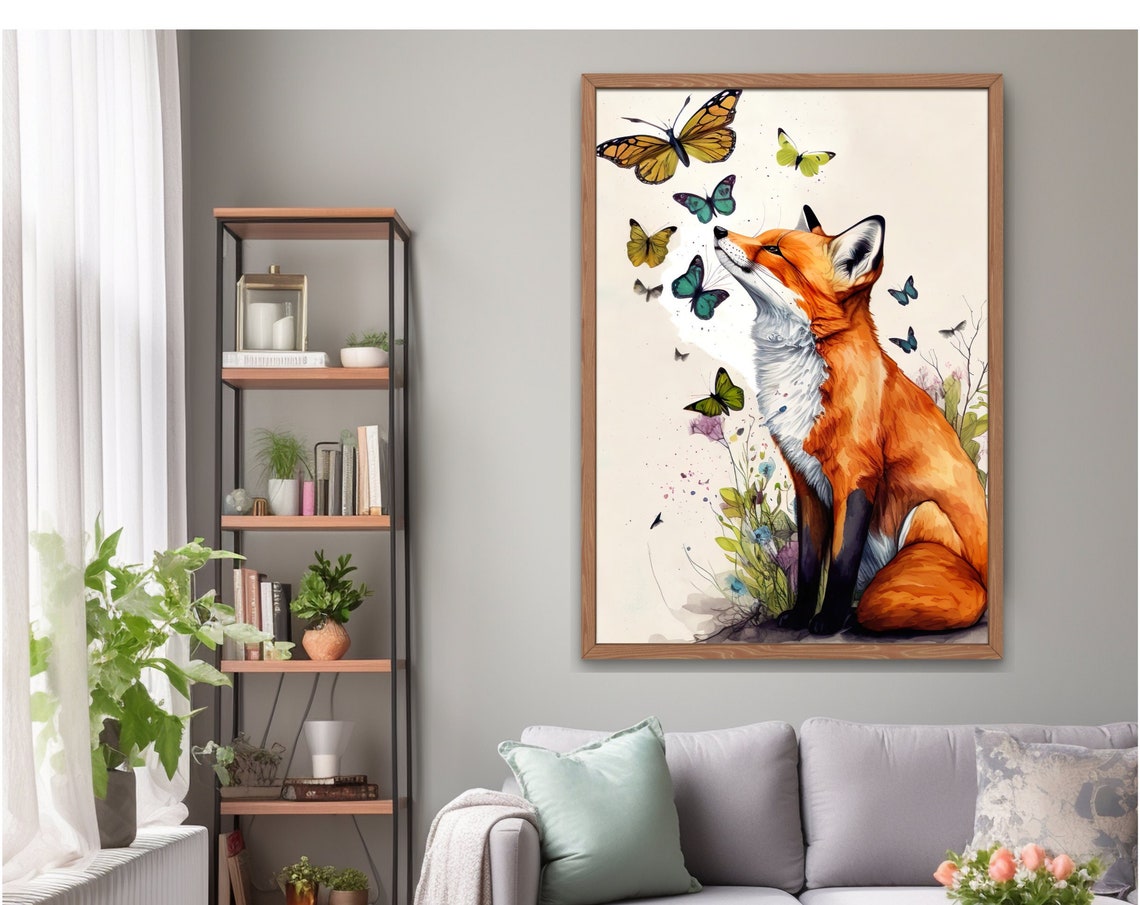 Fox With Butterflies As Watercolour Poster Print Brings Nature Into Your Home - Image 7