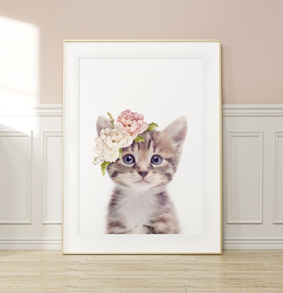 Floral Kitten Art Print, Nursery and Kids Decor