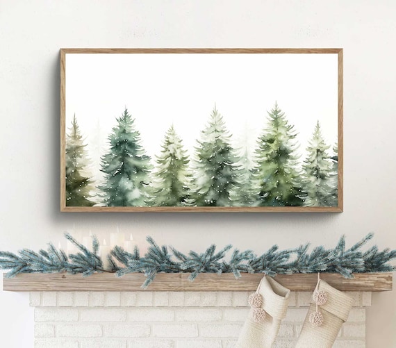 Christmas Tree Watercolor Painting, Winter Forest Art Print