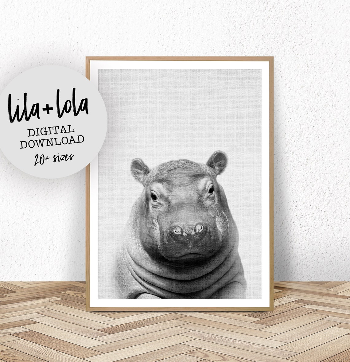 Hippo Nursery Print, Baby Animal Safari Decor