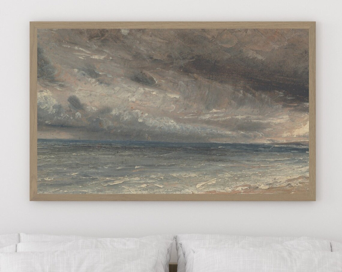 Moody Stormy Seascape Dark Clouds Gray Ocean Vintage Painting Poster - Image 2