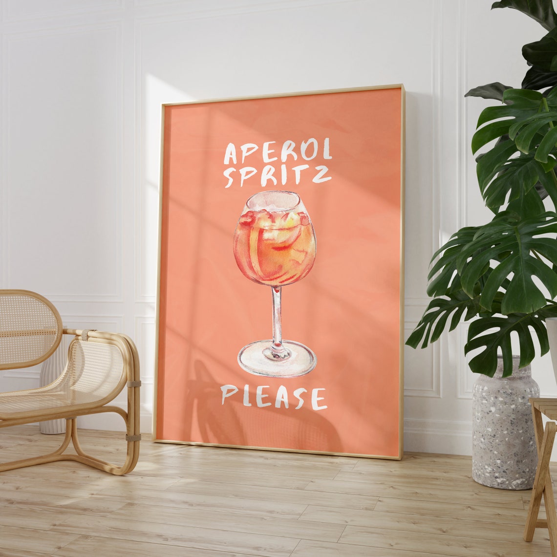 Aperol Spritz Please Cocktail Poster Coral Bar Cart Kitchen Wall Decor