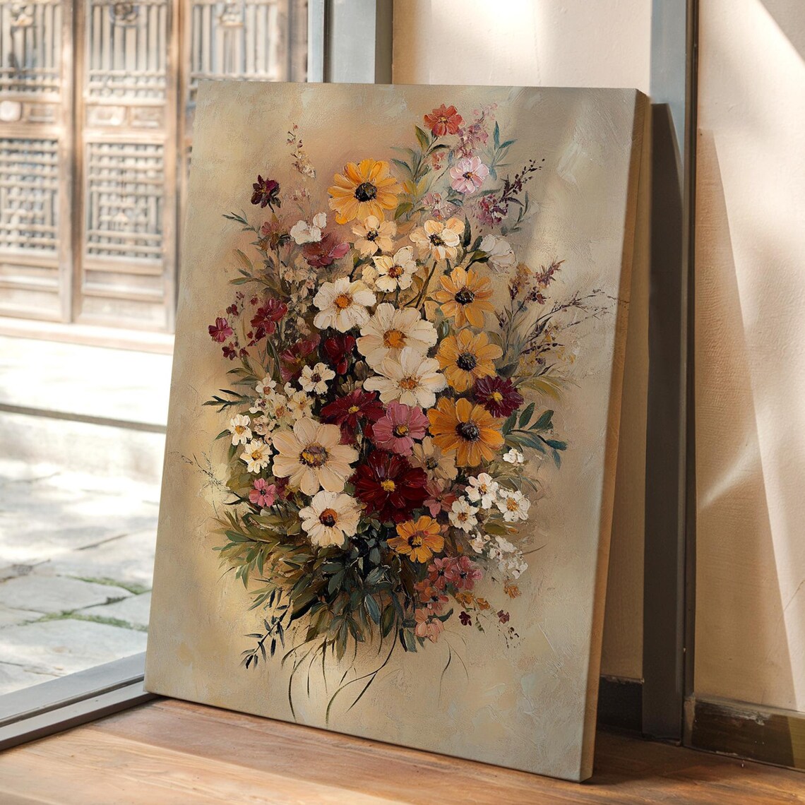 Vintage Wildflower Bouquet Rustic Floral Oil Painting Poster