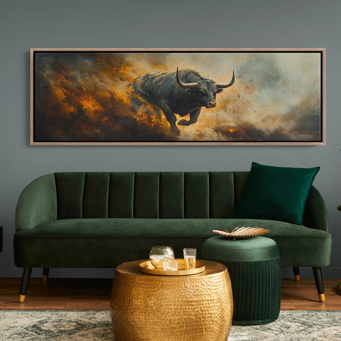 Fierce Charging Bull Art Bold Animal Orange Smoke Power Poster