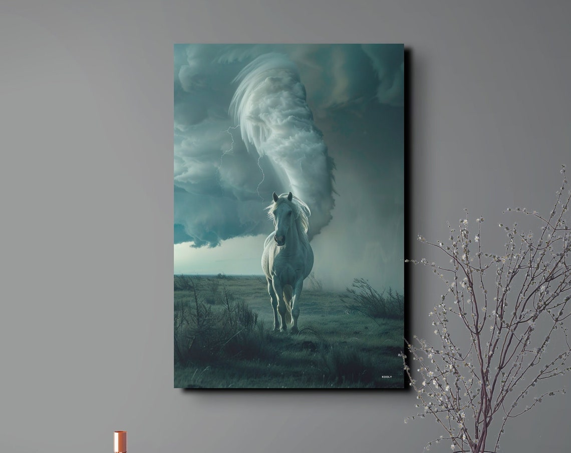 White Horse Before Tornado Cloud Dramatic Storm Lightning Poster