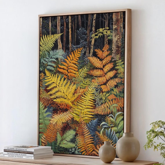 Autumn Forest Ferns Art Print, Rustic Cottagecore Decor