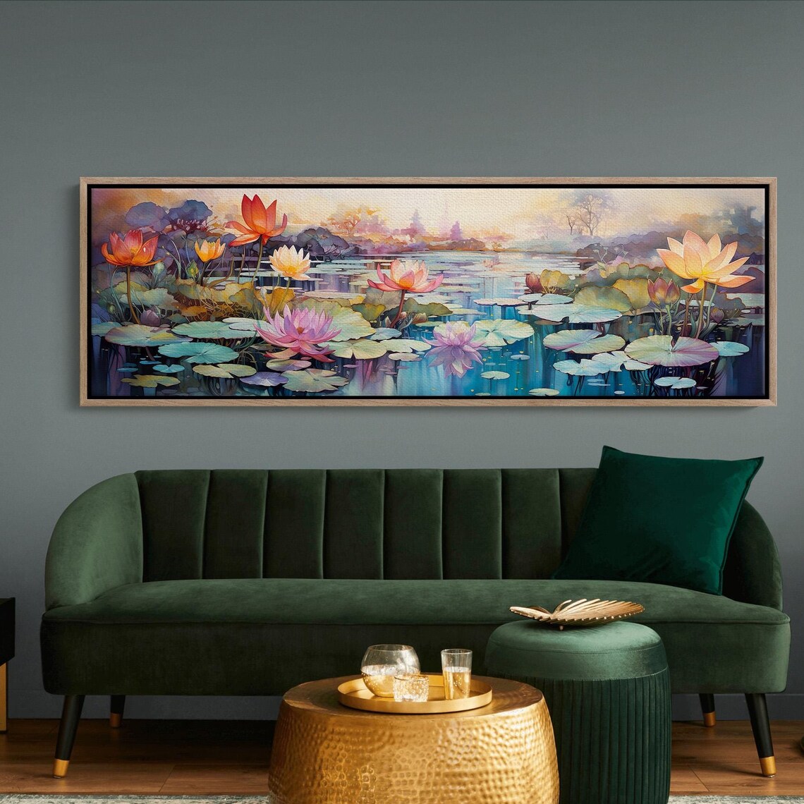 Panoramic Lilly Pond With Colorful Flowers Art Print