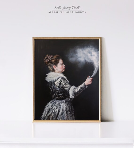 Regal Woman Spraying Mist From Small Bottle Dark Funny Humor Poster
