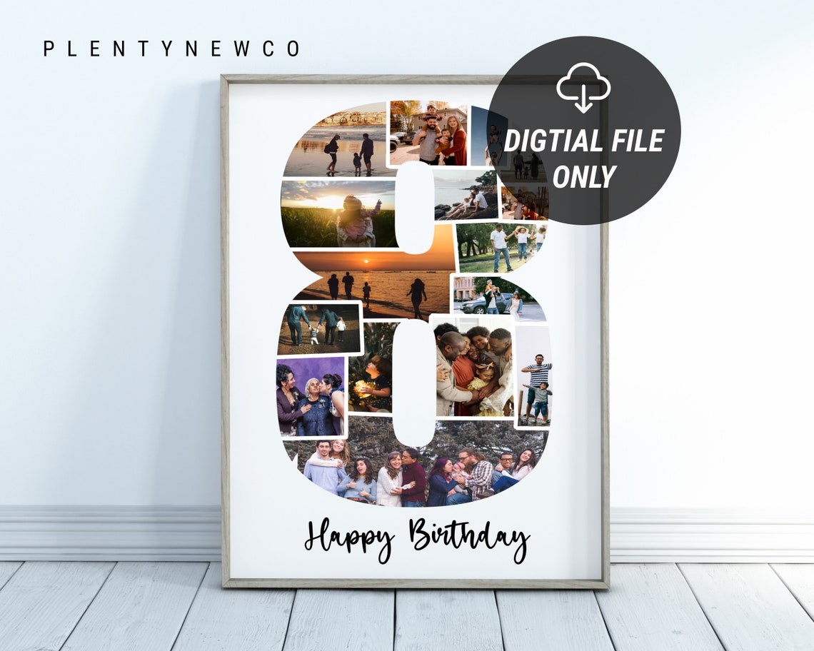 Number Eight Photo Collage Happy Birthday Celebration Poster