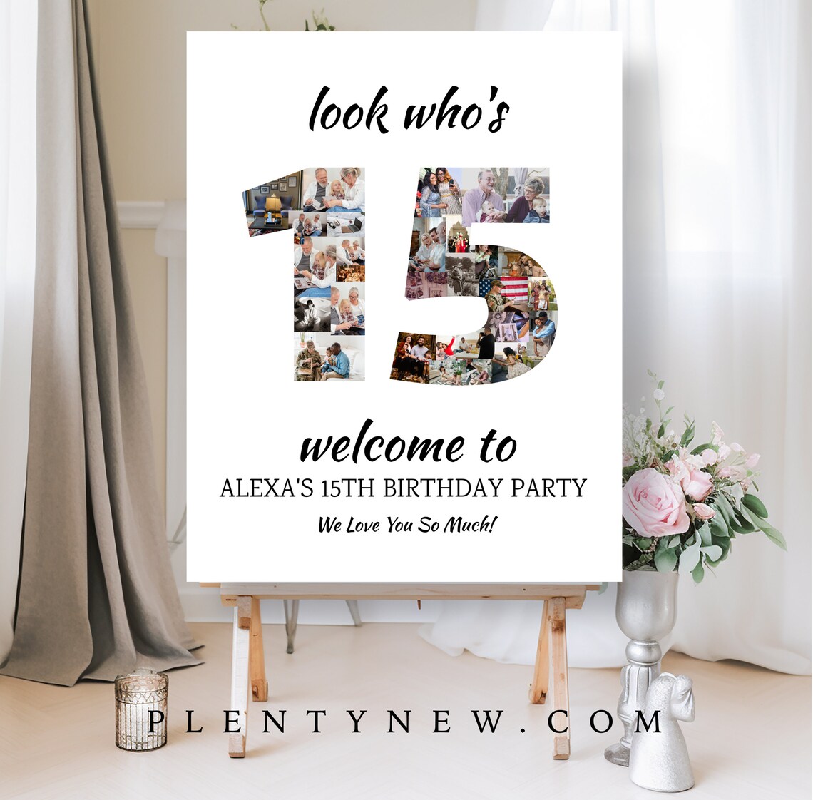 Look Whos 15 Number Photo Collage Birthday Party Welcome Sign Poster