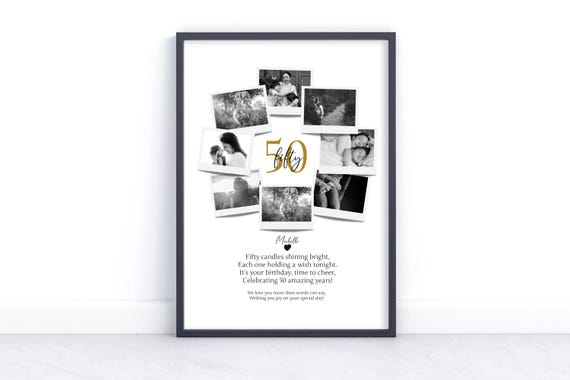 Personalised 50th Birthday Photo Collage Unique 50th Gift Daughter Friend 50th Birthday Gift 50th Birthday Wall Art Polaroid Photo Decor