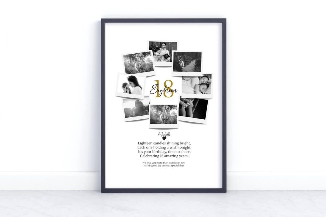 Personalized 18th Birthday Photo Collage Print with Poem Keepsake