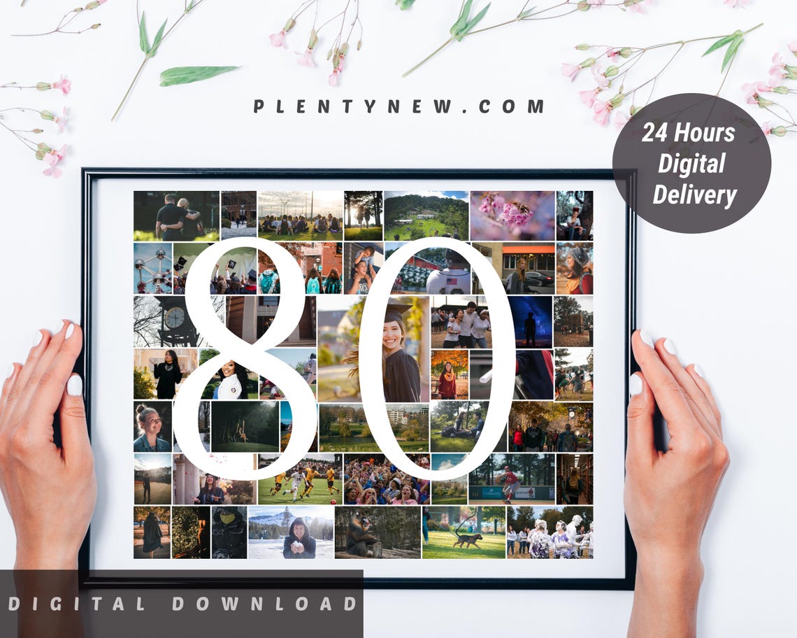 80th Birthday Number Photo Collage Milestone Celebration Poster