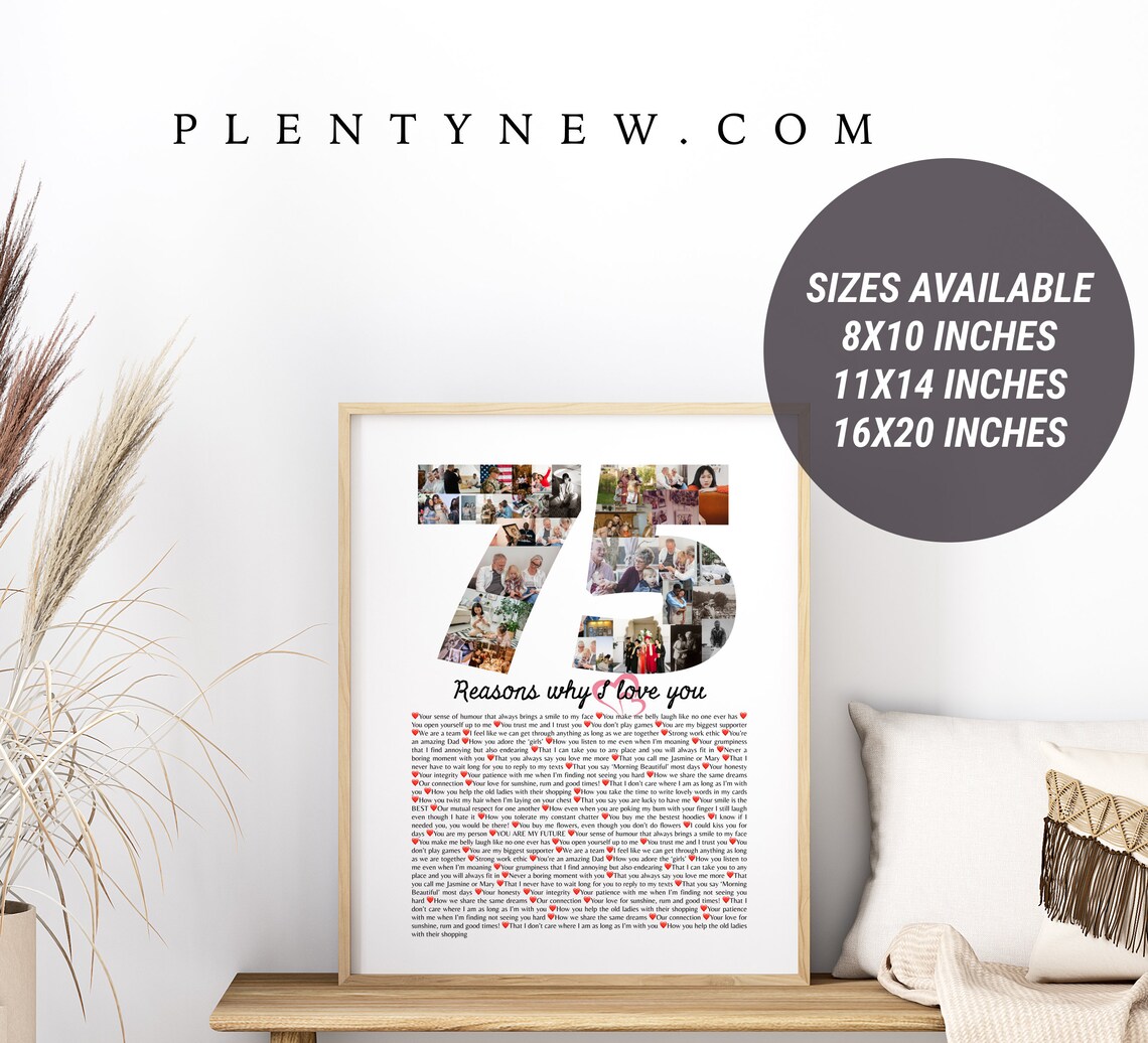 75 Reasons Why I Love You Number Photo Collage Birthday Gift Poster