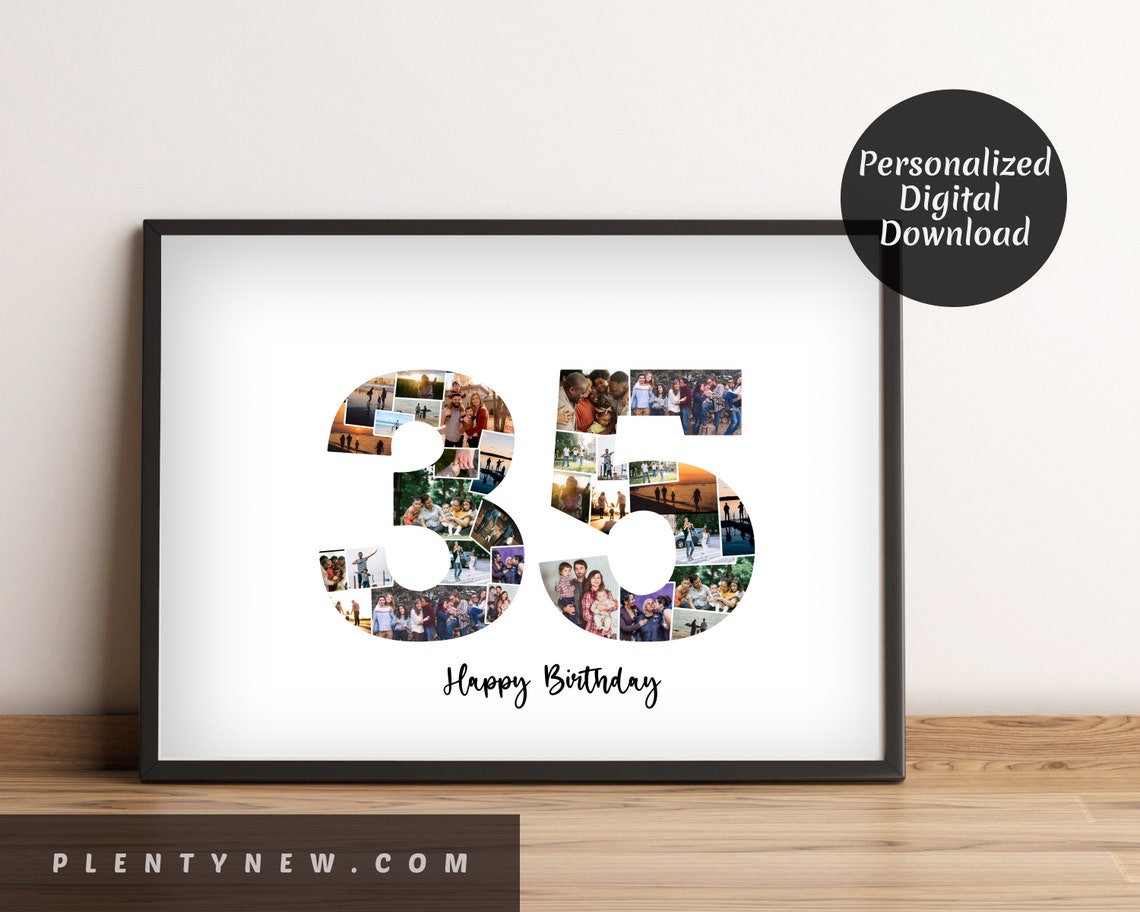 Number 35 Photo Collage Happy Birthday Celebration Gift Poster