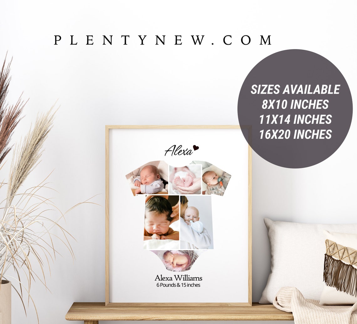 Baby Onesie Birth Details Photo Collage Newborn Keepsake Poster