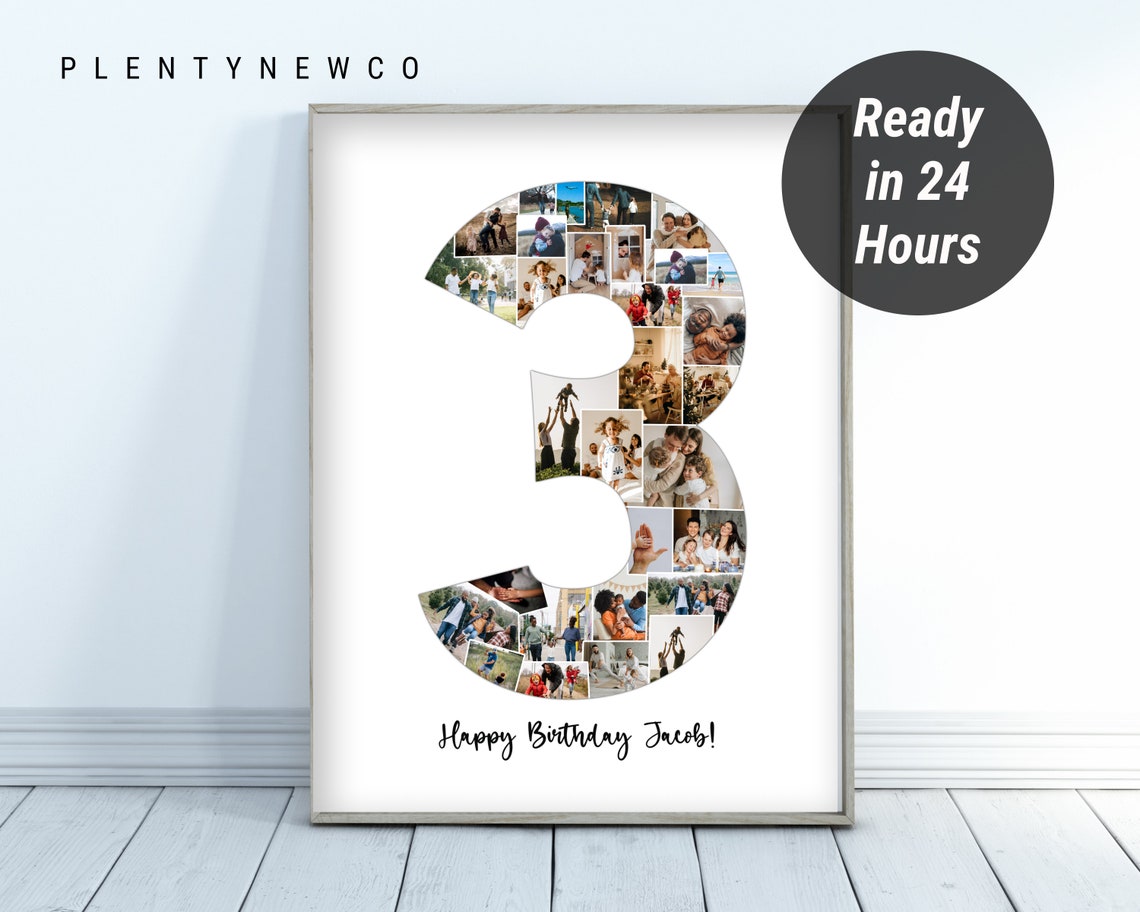 Number 3 Photo Collage Happy Birthday Jacob Memory Gift Poster