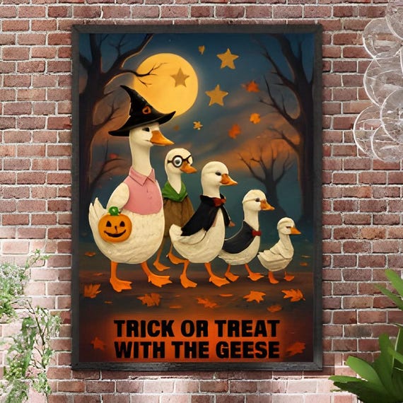 Trick Or Treat With The Geese Halloween Goose Parade Kids Wall Poster