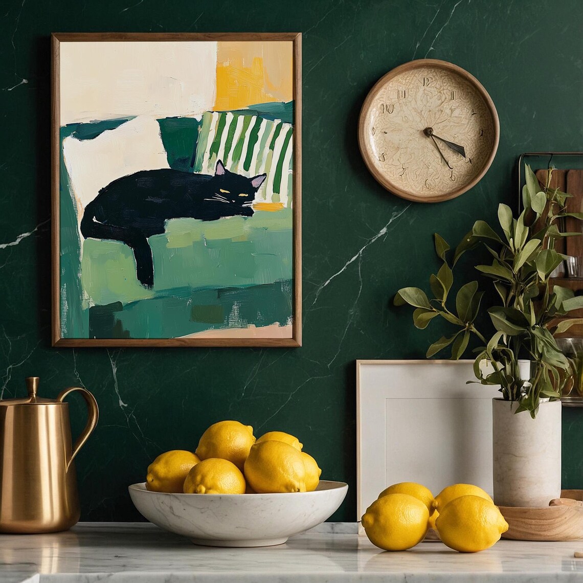 Black Cat On Sofa Minimalist Feline Art Print