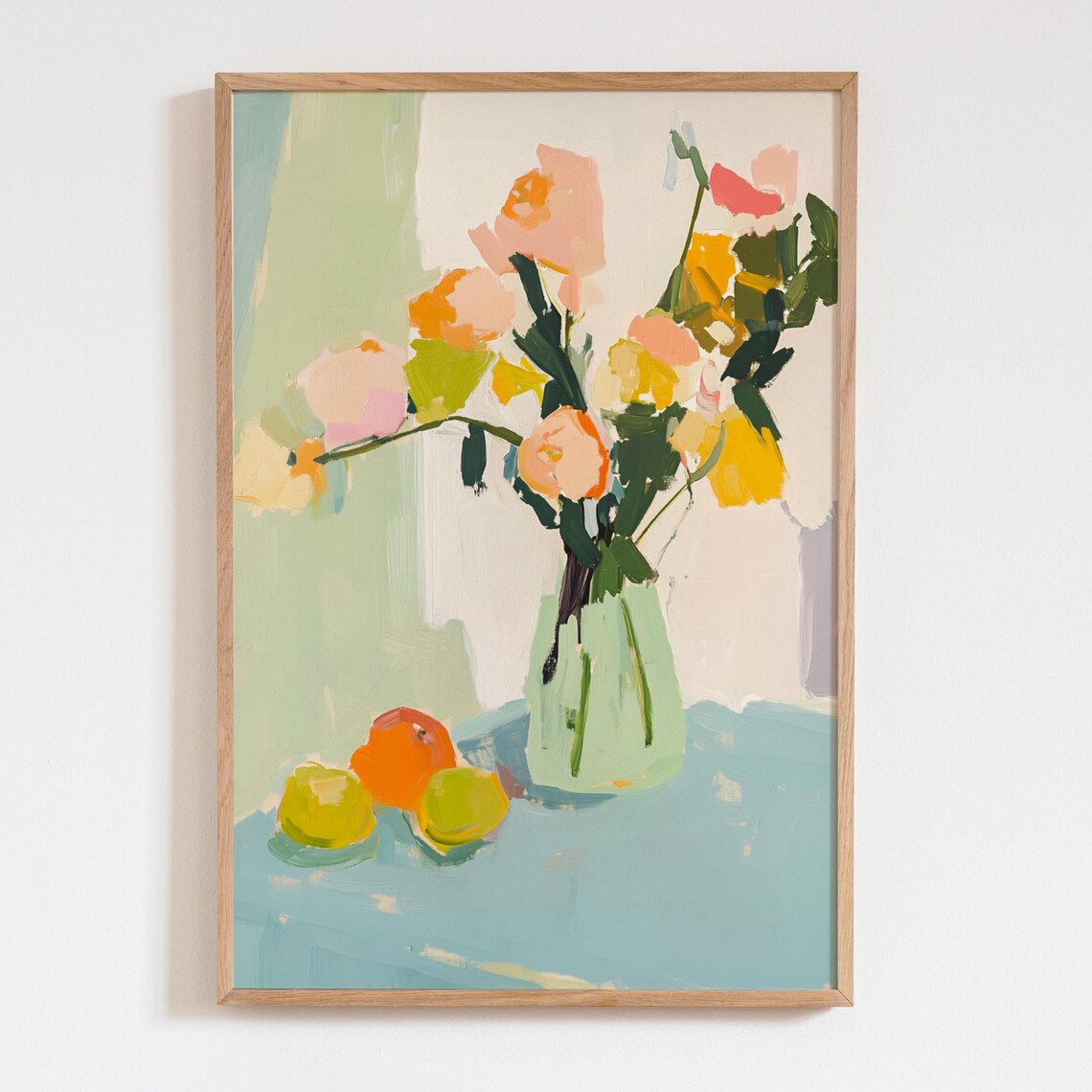 Matisse-Inspired Roses and Fruit Still Life Art Print