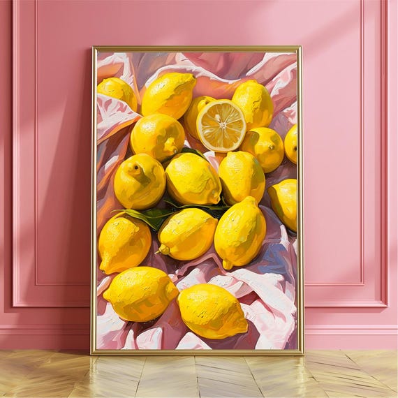 Lemons Wall Art Print Trending Fruit Market Poster Lemon Illustration Kitchen Wall Decor