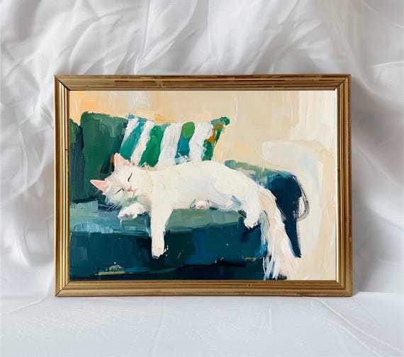 Abstract Cat Oil Painting, Modern Animal Portrait