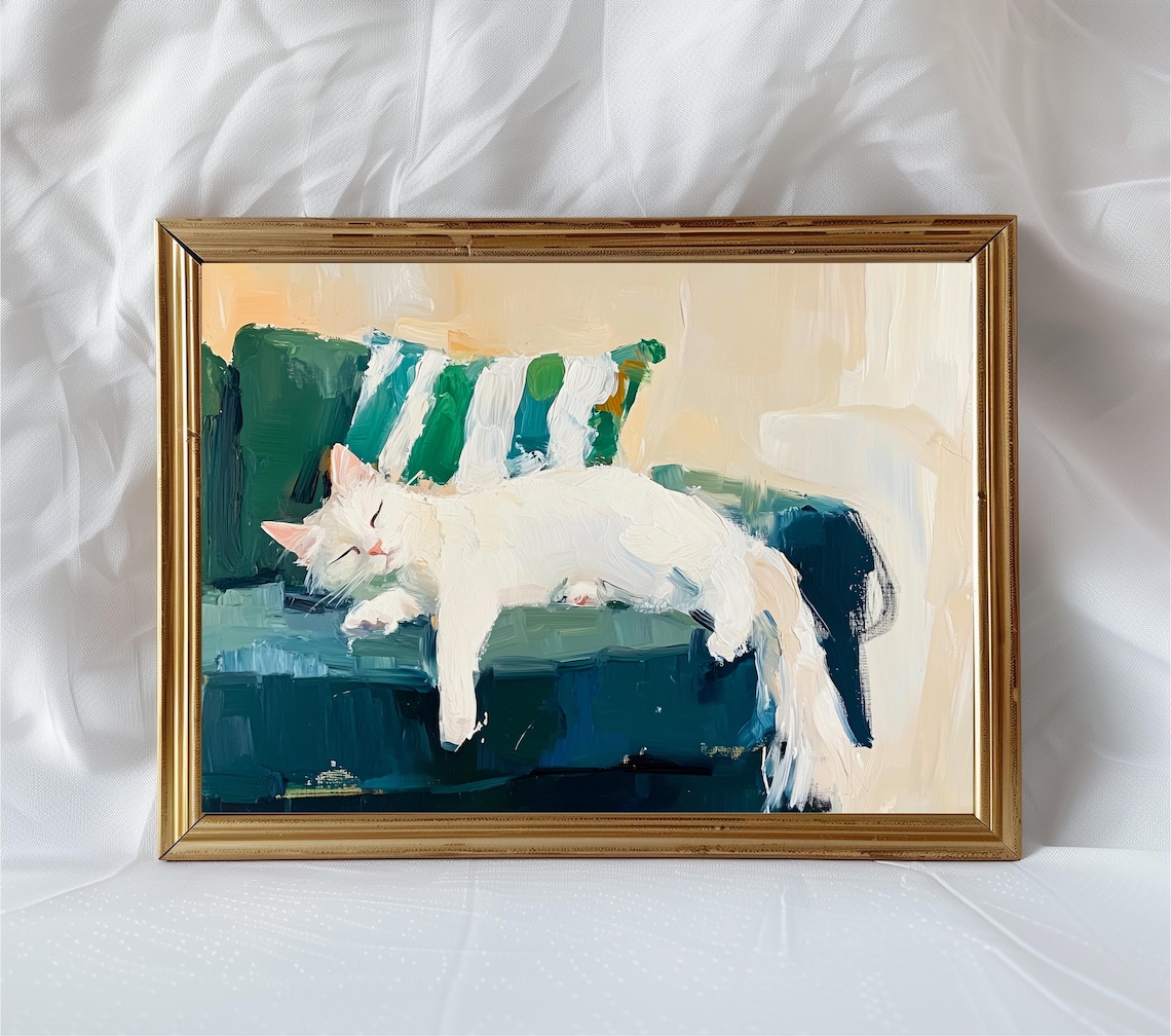 Abstract Cat Oil Painting, Modern Animal Portrait