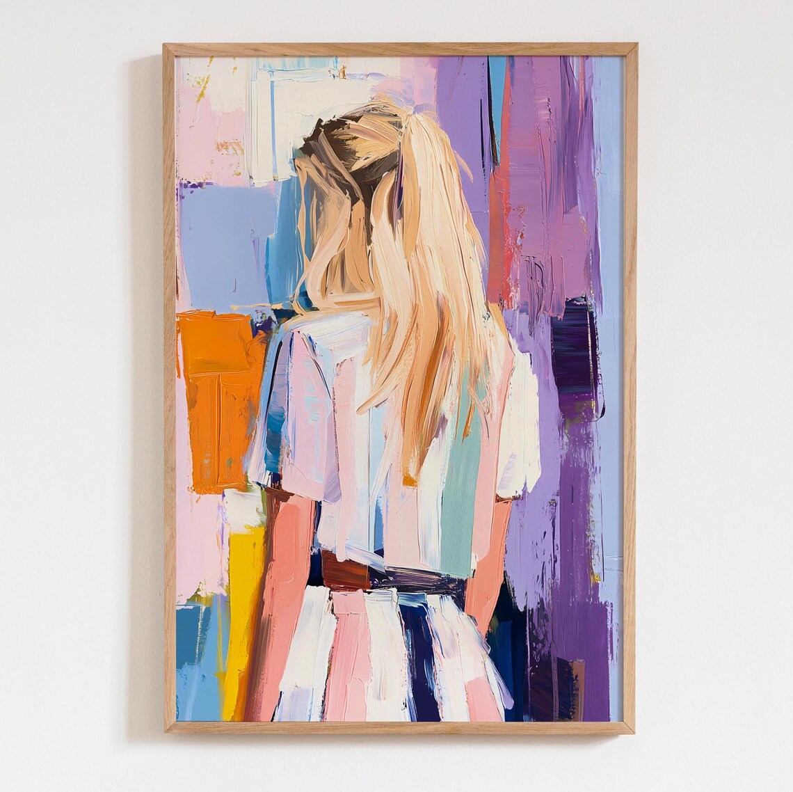 Blonde Woman Abstract Colorful Palette Knife Painting Poster