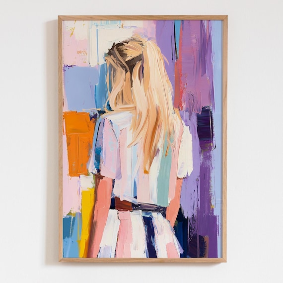 Blonde Woman Abstract Colorful Palette Knife Painting Poster