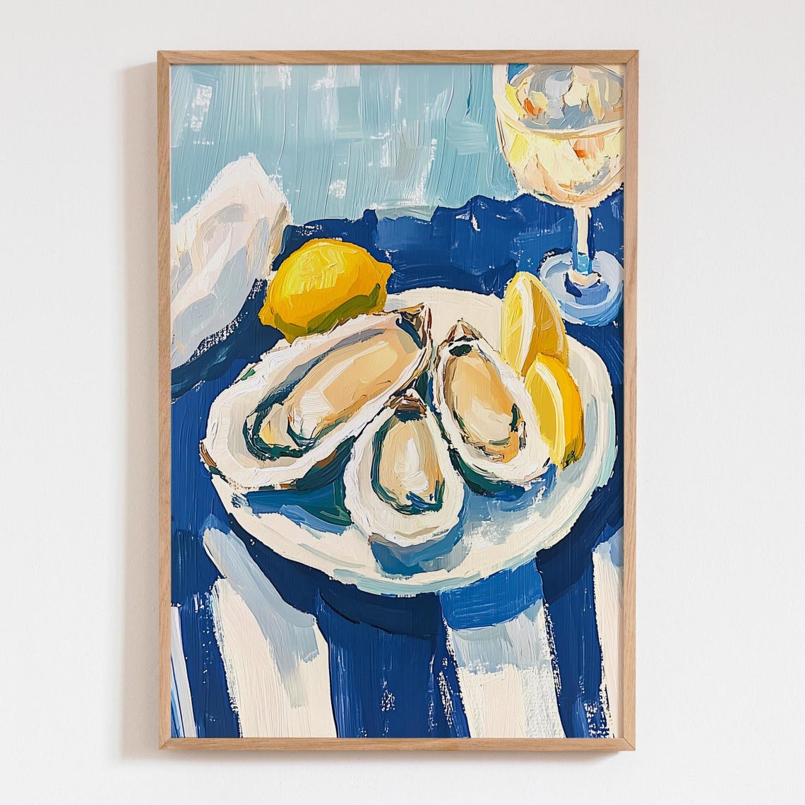 Blue Oysters Plate with Lemon and Wine Acrylic Still Life Poster